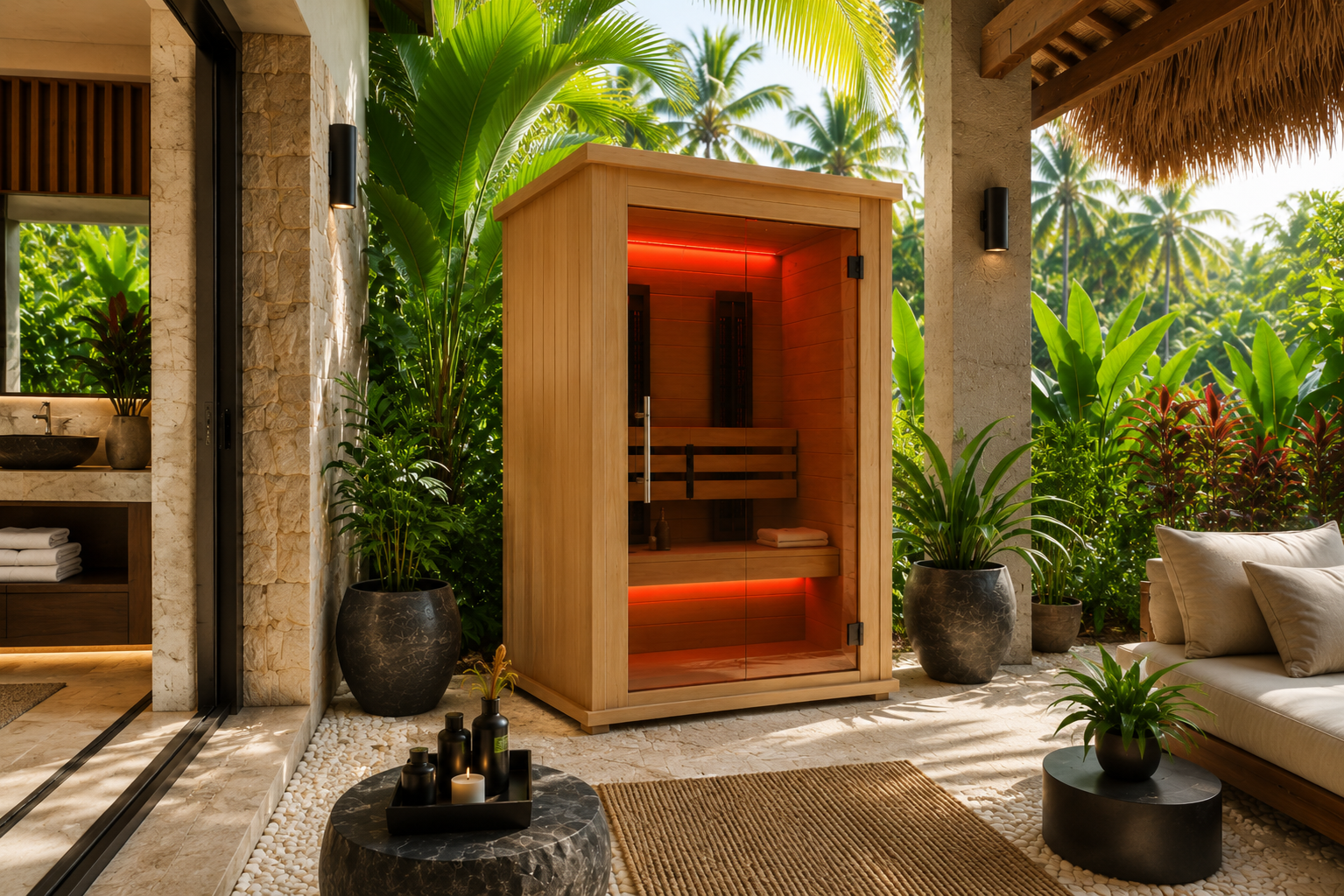 2 Person Natural Cedar Infrared Sauna (Red)