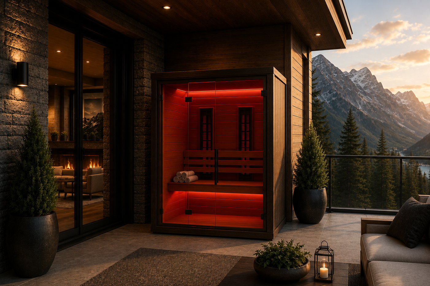 3 Person Dark Brown Cedar Infrared Sauna (Red)