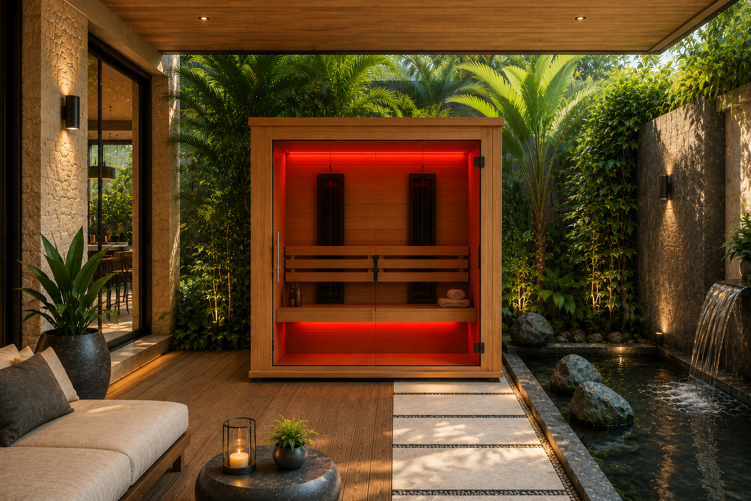 3 Person Natural Cedar Infrared Sauna (Red)