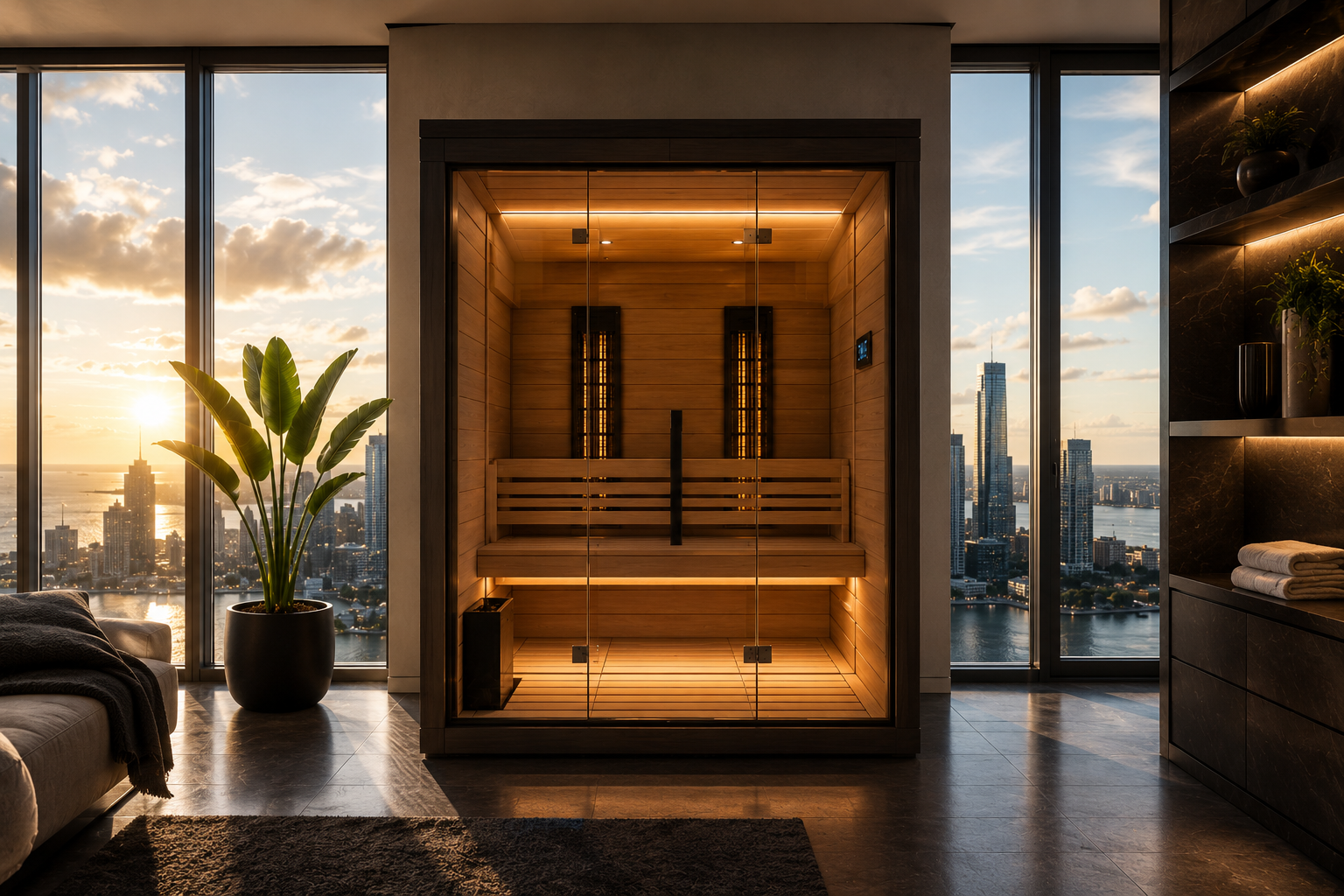 3 Person Dark Brown Cedar Infrared Sauna (Yellow)