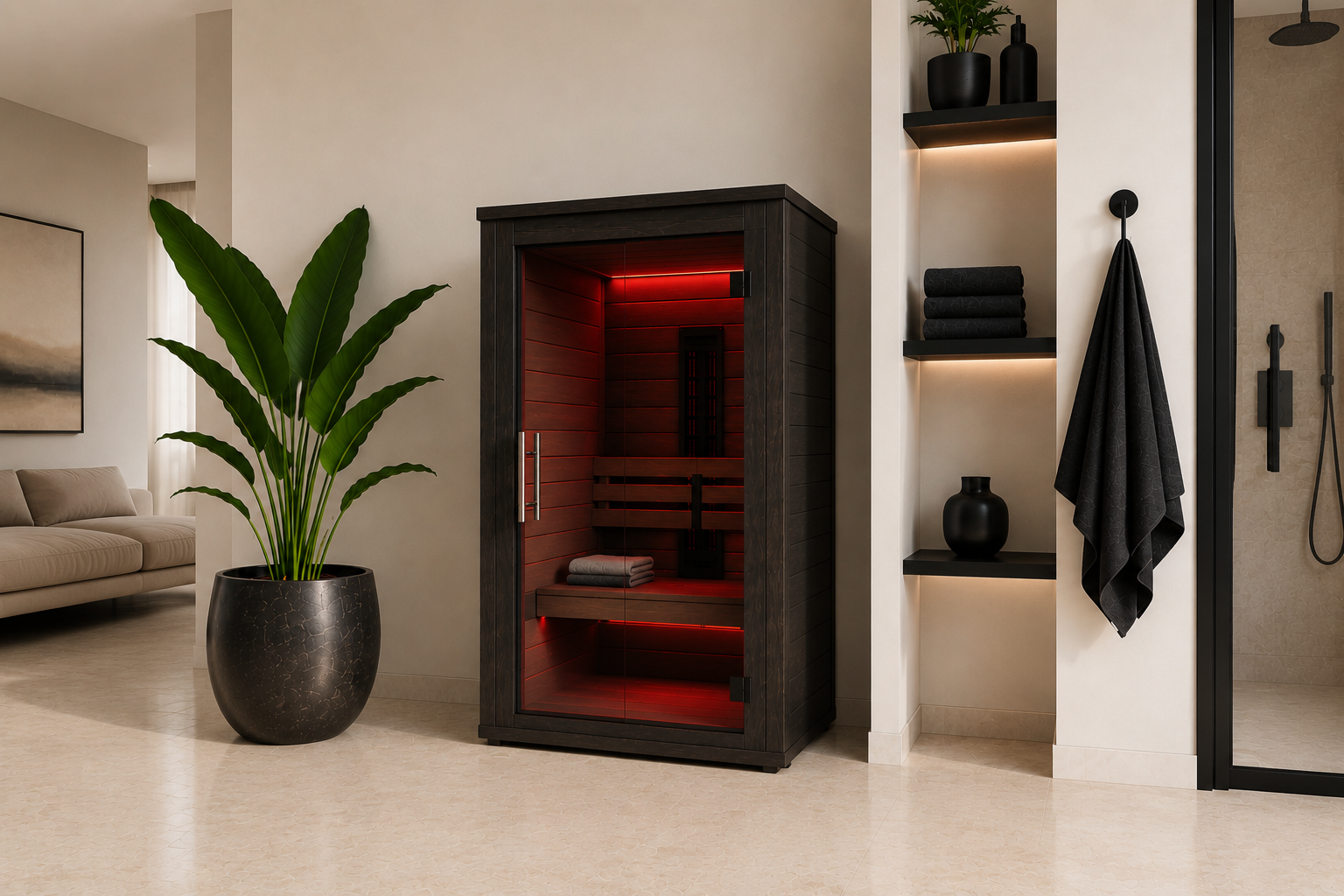 2 Person Dark Brown Cedar Infrared Sauna (Red)