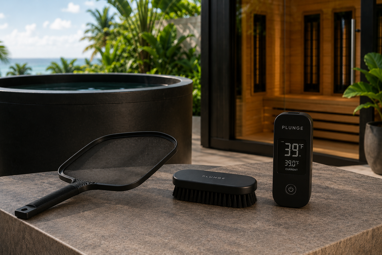 Mesh net, brush and thermometer