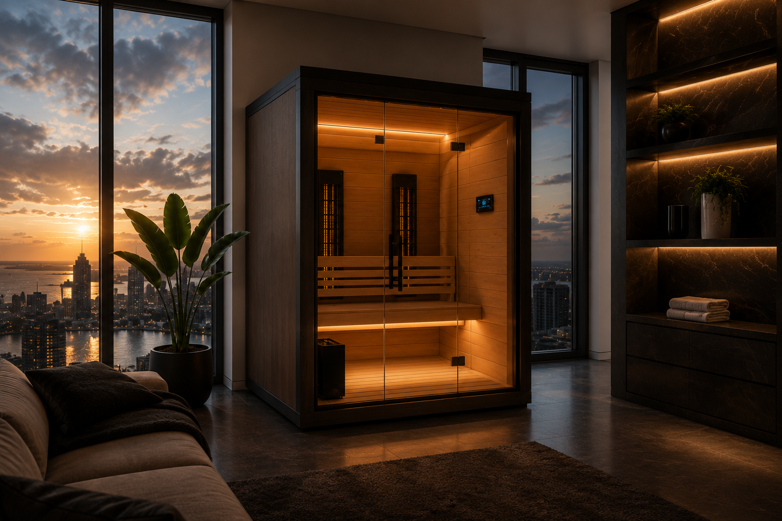 3 Person Dark Brown Cedar Infrared Sauna (Yellow)