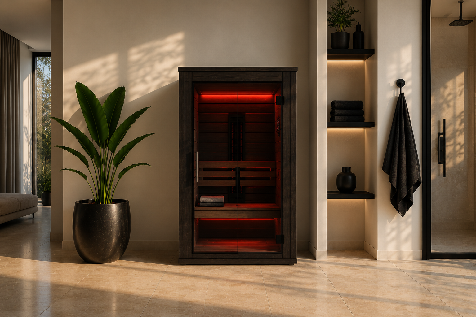 2 Person Dark Brown Cedar Infrared Sauna (Red)